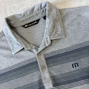 Travis Mathew Mens Golf Shirt Gray Striped Short Sleeve Casual Activewear Size L